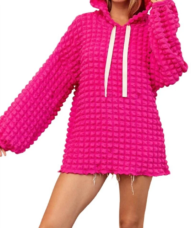 Bubble Woven Balloon Sleeves Hoodie In Fuchsia Hoodie with Magnetic Closure Innovative Modern Bubble Woven Balloon Sleeves Hoodie In Fuchsia Hoodie with Magnetic Closure Innovative Modern