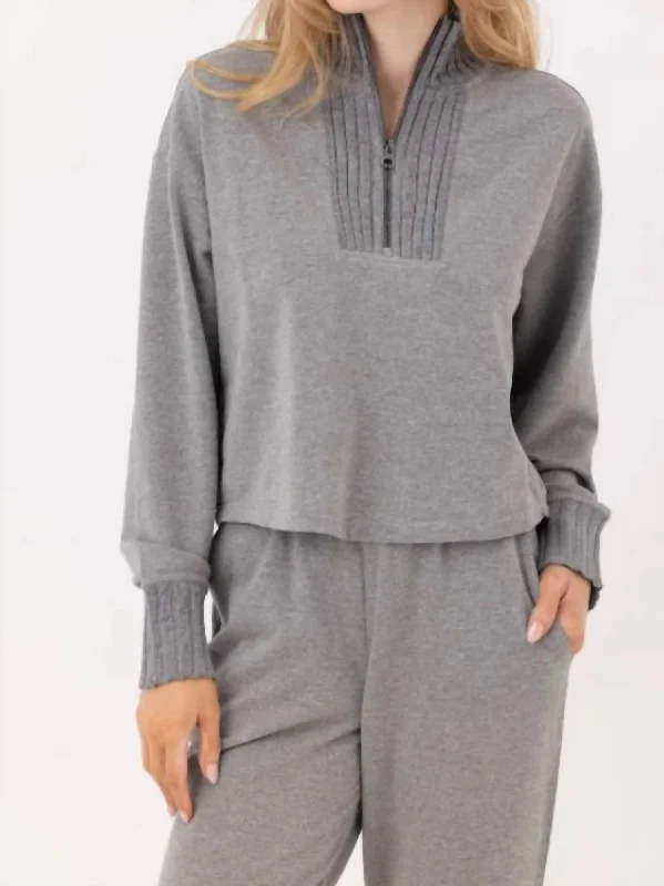 Cambria Sweatshirt In Dark Heather Grey Hoodie with Zipper Placket Modern Functional