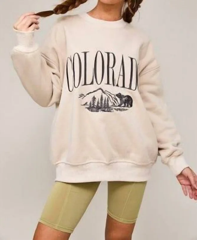 Colorado Embroidered Sweatshirt In Beige Hoodie with Logo Branding Identity