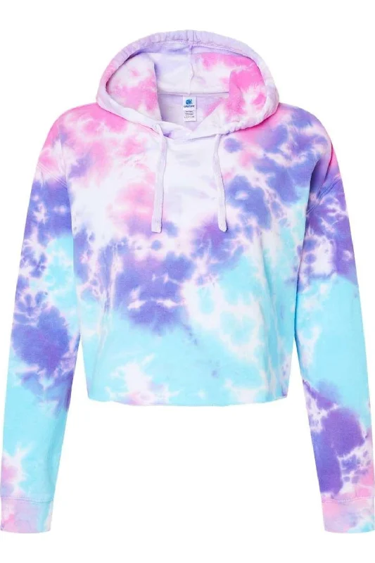 Colortone Women´s Tie-Dyed Crop Hooded Sweatshirt Hoodie with Back Slit Movement Comfort