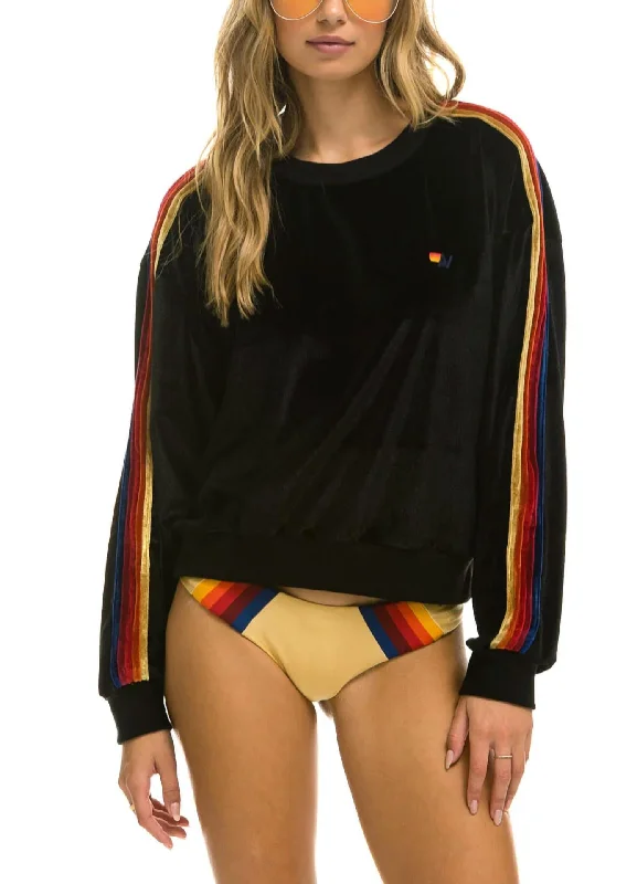 Crew Velvet Sweatshirt In Black Hoodie with Metallic Shiny Futuristic