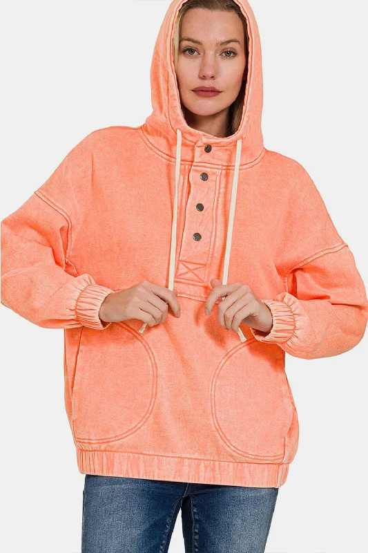 Drawstring Half Snap Dropped Shoulder Hoodie Hoodie with Elastic Cuffs Stretchable Comfortable Drawstring Half Snap Dropped Shoulder Hoodie Hoodie with Elastic Cuffs Stretchable Comfortable