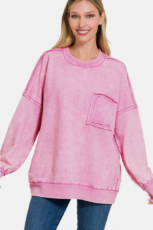 Exposed Seam Round Neck Dropped Shoulder Sweatshirt Hoodie with Tie-Dye Psychedelic Retro Exposed Seam Round Neck Dropped Shoulder Sweatshirt Hoodie with Tie-Dye Psychedelic Retro