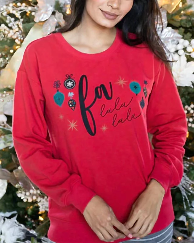 Falala Holiday Sweatshirt In Red Hoodie with Snap Buttons Easy Quick