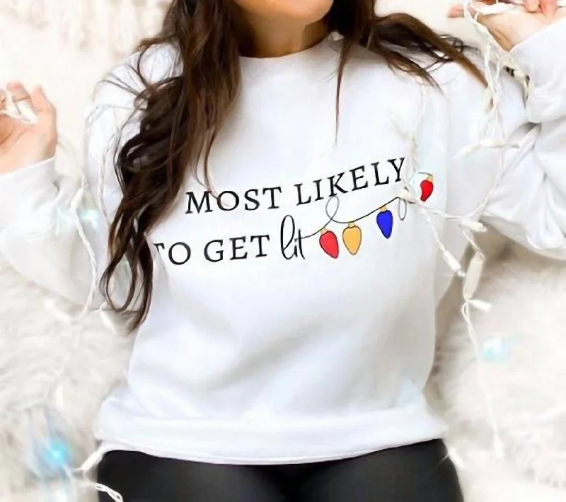 Get Lit Sweatshirt In White Hoodie with Hem Detail Decorative Unique