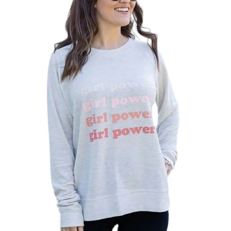 Girl Power Sweatshirt In Grey Hoodie with Ribbed Hem Stretchable Secure