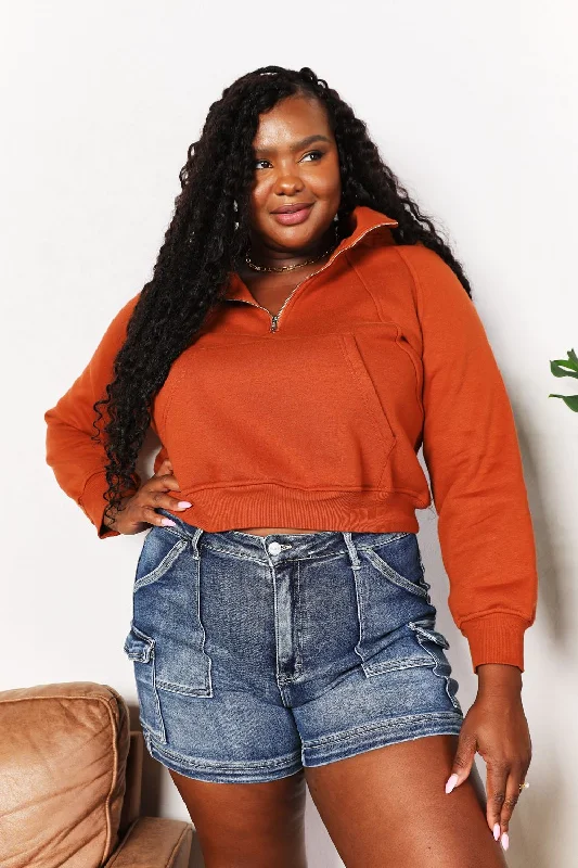 Half-Zip Long Sleeve Hoodie Hoodie with Cropped Fit Short Trendy