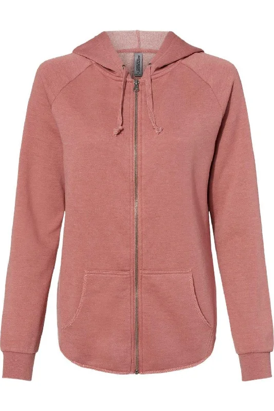 Independent Trading Co. Women´s California Wave Wash Full-Zip Hooded Sweatshirt Hoodie with Toggle Buttons Decorative Unique