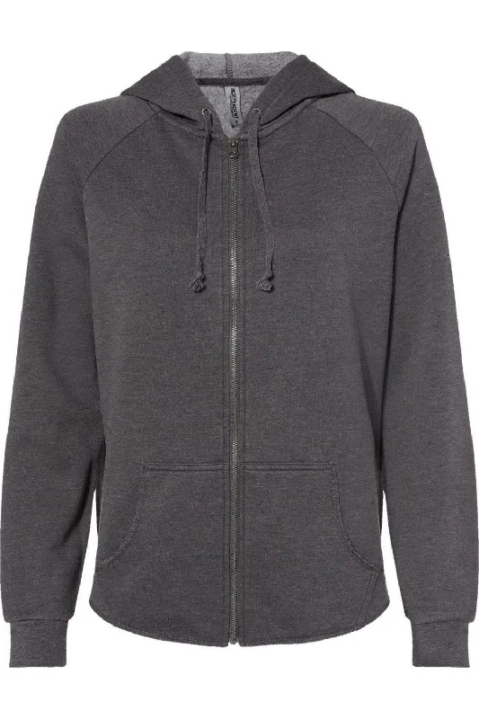 Independent Trading Co. Women´s California Wave Wash Full-Zip Hooded Sweatshirt Hoodie with Velcro Closure Adjustable Secure