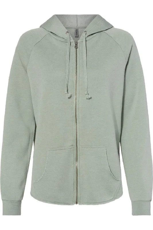 Independent Trading Co. Women´s California Wave Wash Full-Zip Hooded Sweatshirt Hoodie with Front Slit Layering Stylish