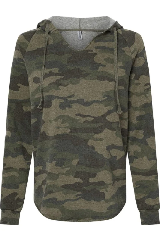 Independent Trading Co. Womens Lightweight California Wave Wash Hooded Sweatshirt Hoodie with Half-Zip Sporty Casual