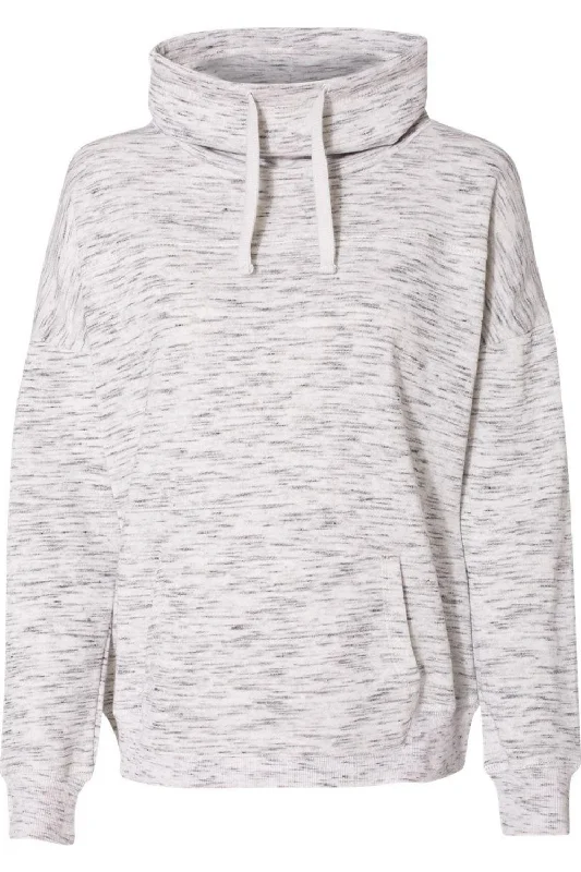 J. America Womens Mlange Fleece Cowl Neck Sweatshirt Hoodie with Hem Lace Feminine Delicate
