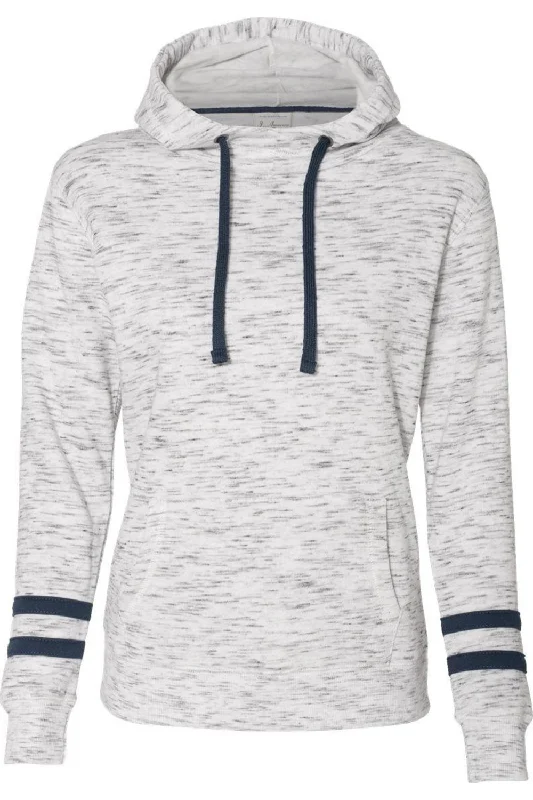 J. America Womens Mlange Fleece Striped-Sleeve Hooded Sweatshirt Hooded Sweatshirt Casual Wear Street Style J. America Womens Mlange Fleece Striped-Sleeve Hooded Sweatshirt Hooded Sweatshirt Casual Wear Street Style