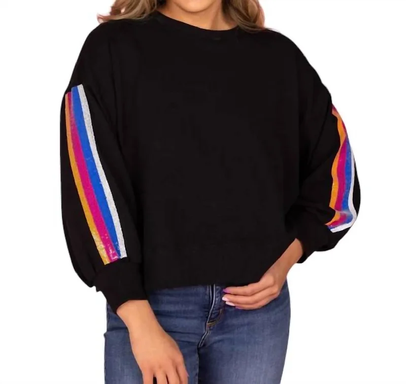 Jockey Sequin Stripe Sweatshirt In Midnight Graphic Hoodie Design Print