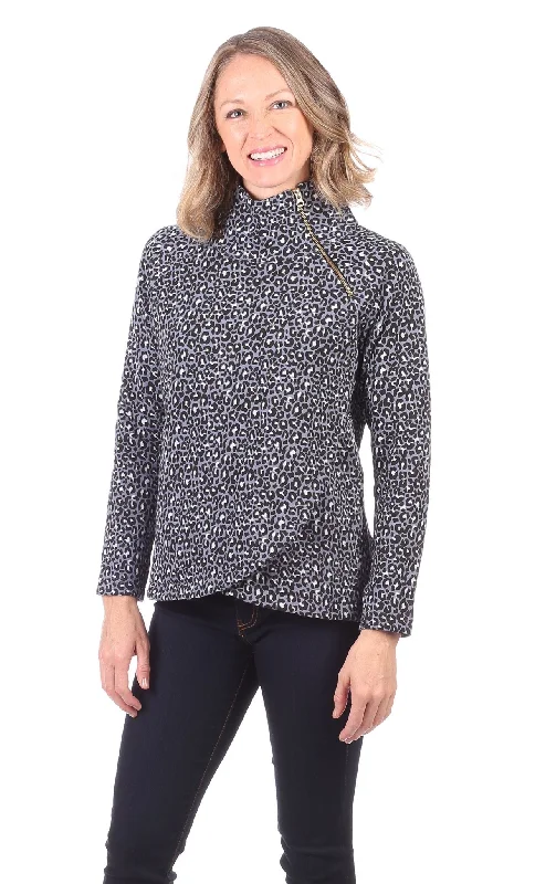 Lexington Sweatshirt in Grey Leopard Hoodie with Typography Text Message