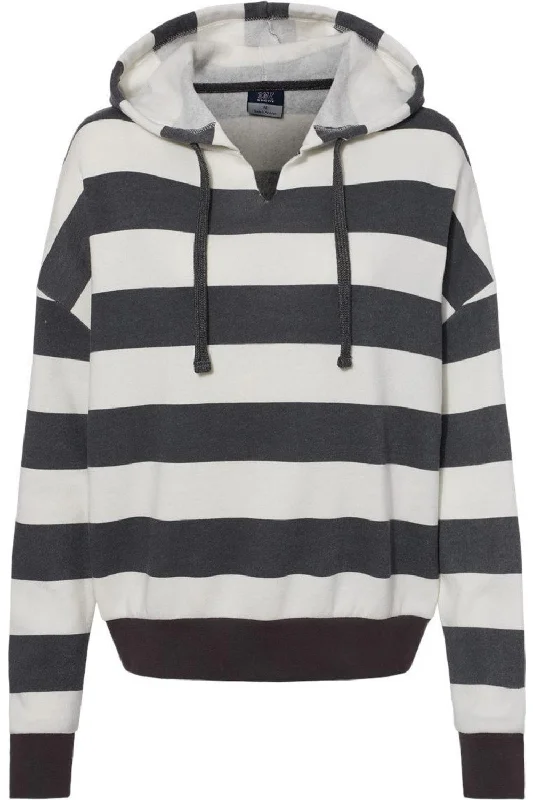MV Sport Women´s Striped Fleece Boxy Hooded Sweatshirt Hoodie with Hem Fringe Bohemian Relaxed