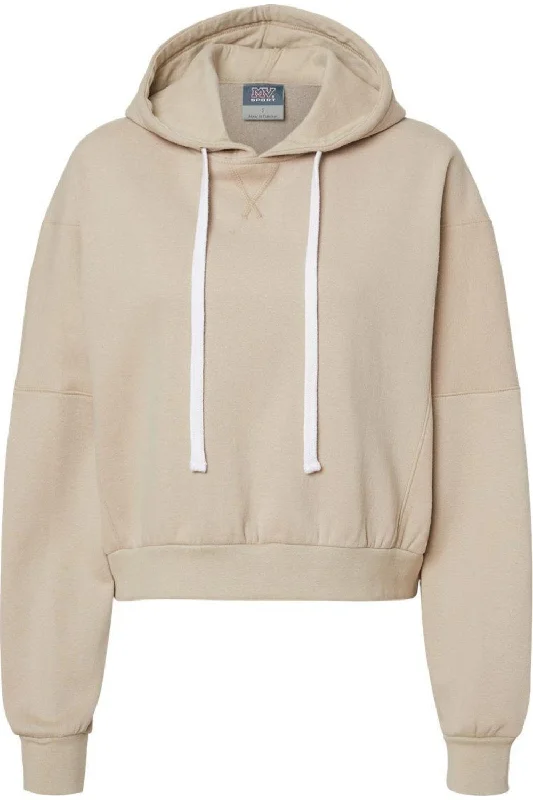 MV Sport Women´s Sueded Fleece Crop Hooded Sweatshirt Hoodie with Hem Elastic Stretchable Comfortable
