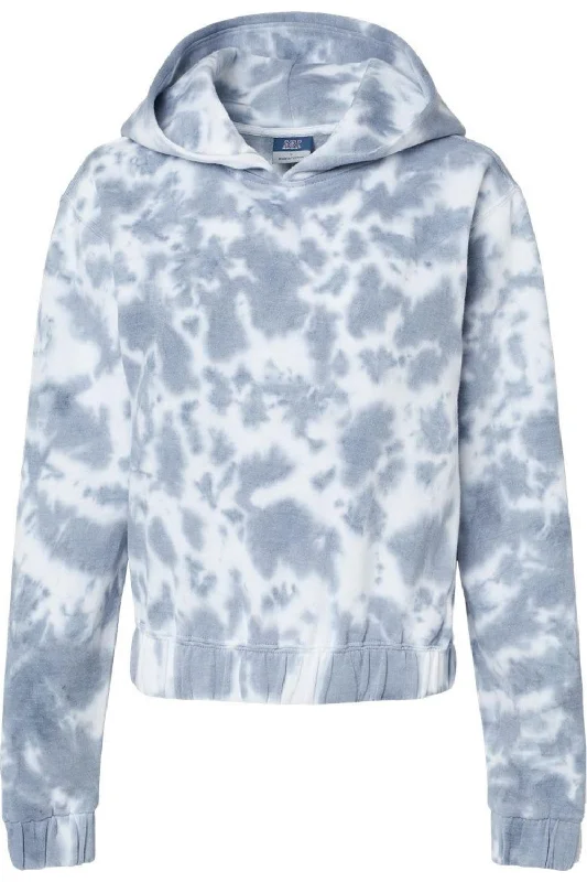 MV Sport Women´s Sueded Fleece Tie-Dyed Crop Hooded Sweatshirt Hoodie with Hem Lace Feminine Delicate