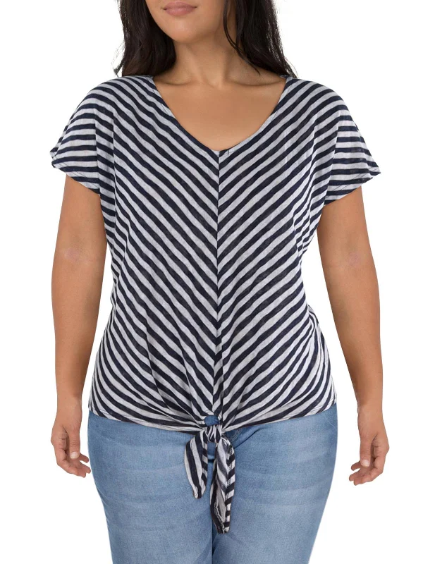 Plus Womens Striped Rayon Pullover Top