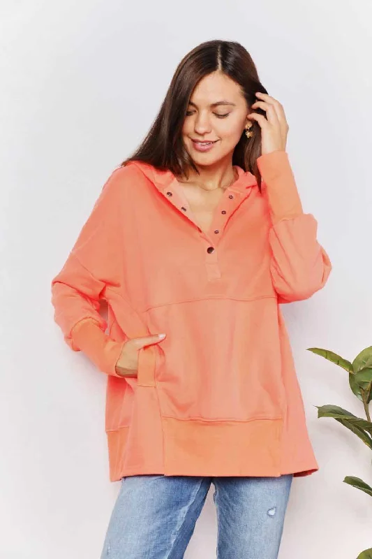 Quarter-Snap Dropped Shoulder Hoodie Hoodie with Set-In Sleeves Structured Classic