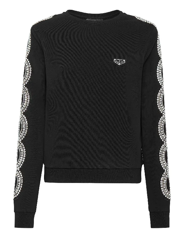 Sweatshirt LS Crystal Cable Hoodie with Frayed Bohemian Relaxed