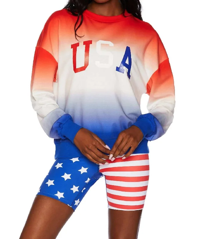 Usa Sweatshirt In Patriotic Gradient Hoodie with Zipper Placket Modern Functional