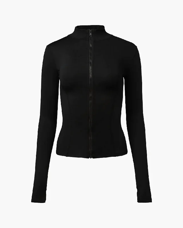 Women's Active Zip-Up Sweatshirt In Black Hoodie with Hem Elastic Stretchable Comfortable Women's Active Zip-Up Sweatshirt In Black Hoodie with Hem Elastic Stretchable Comfortable