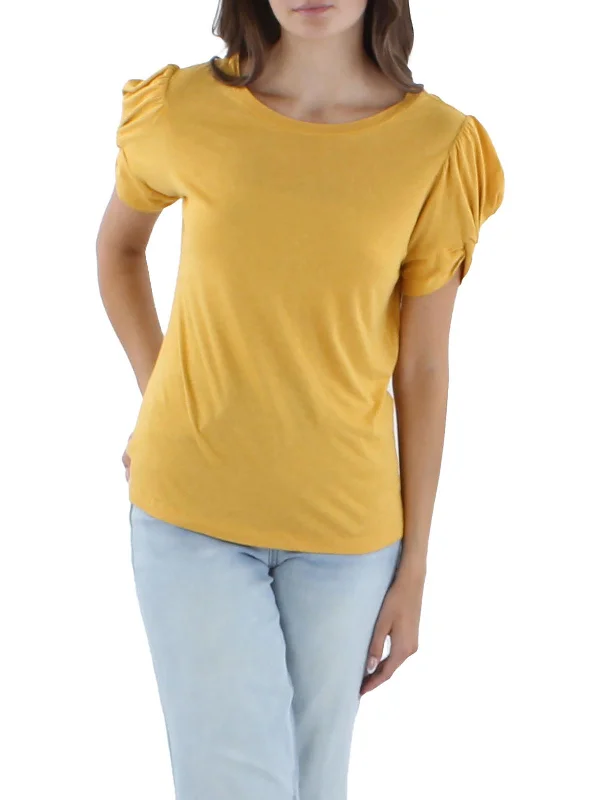 Womens Crewneck Twist Sleeve Pullover Top