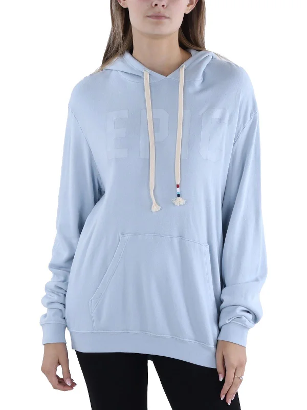 Womens Drawstring Long Sleeve Hoodie Hoodie with Hem Embroidery Detailed Premium