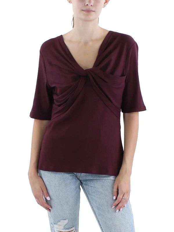 Womens Front Twist Ribbed Pullover Top