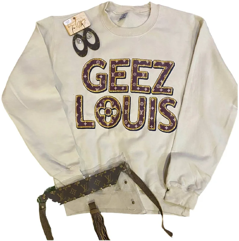 Women's Geez Louis Mono Sweatshirt In Sand Hoodie with Ribbed Cuffs Snug Fit Comfort
