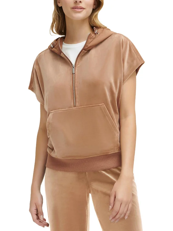 Womens Hooded Short Sleeves Sweatshirt Hoodie with Lace Feminine Delicate