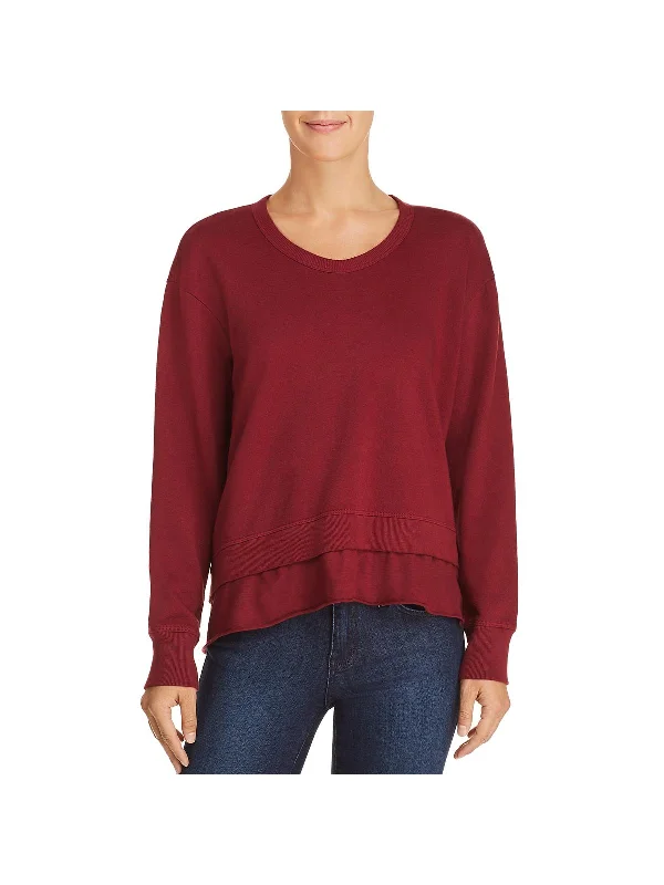 Womens Layered Hem Long Sleeve Sweatshirt, Crew Hoodie with Full-Zip Functional Layering