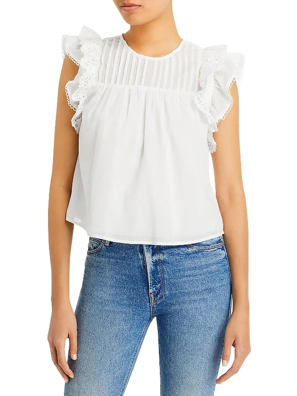 Womens Pleated Front Ruffled Pullover Top