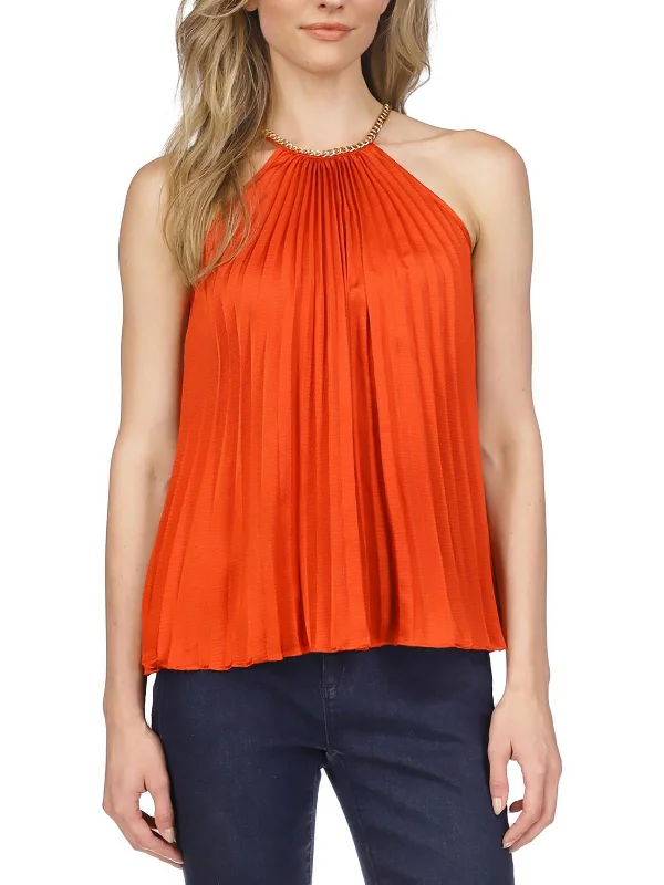 Womens Pleated Sleeveless Pullover Top