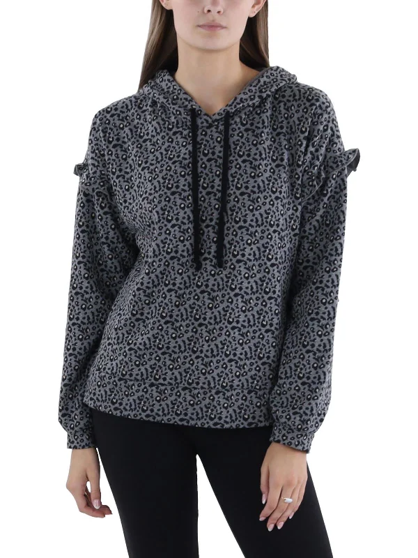 Womens Ruffled Long Sleeve Hoodie Hoodie with Contrast Stitching Detailed Premium