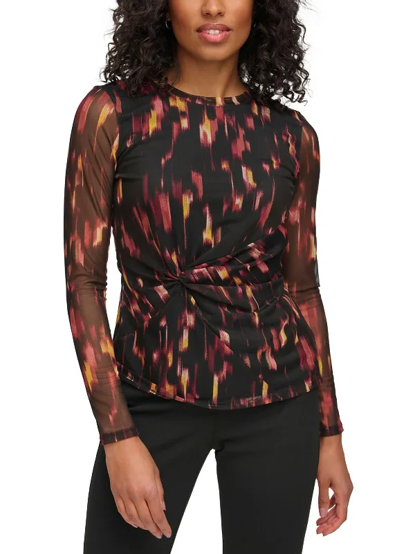 Womens Side Knot Printed Pullover Top