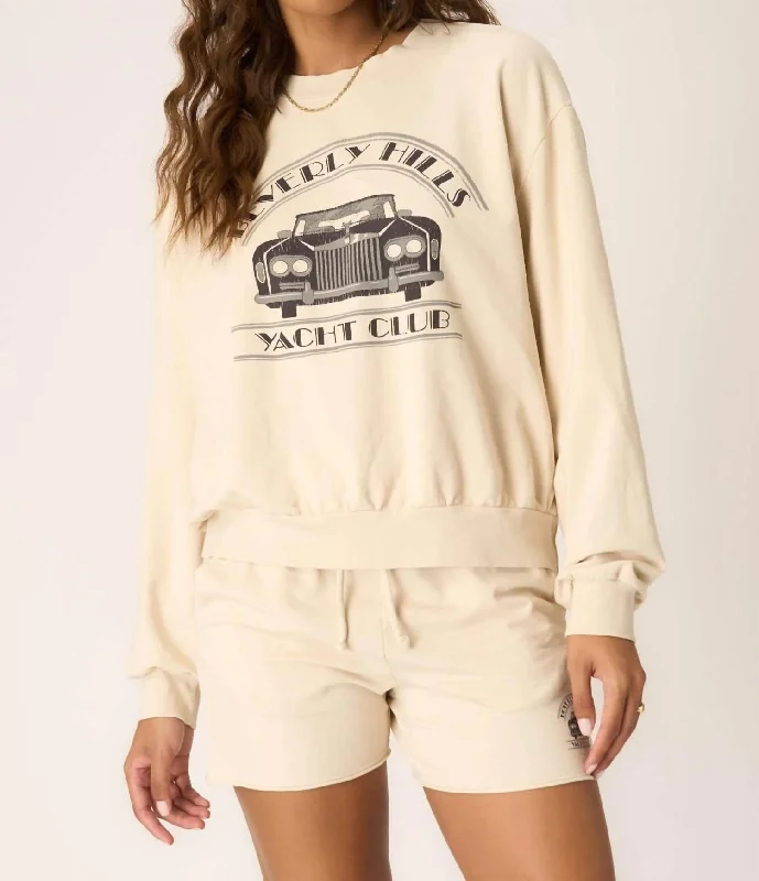 Yacht Club Sweatshirt In Brushed Bone Hoodie with Strings Custom Fit Adjustable