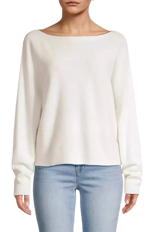 Yangon Boat Neck Sweatshirt In Organic White Hoodie with Pocket Utility Practical
