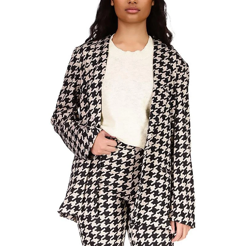 Womens Herringbone Office One-Button Blazer