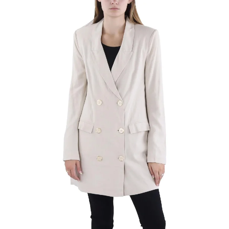 Womens Slub Business Double-Breasted Blazer