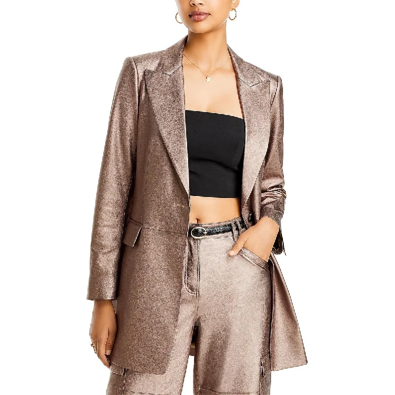 Flora Womens Metallic Notch Collar One-Button Blazer