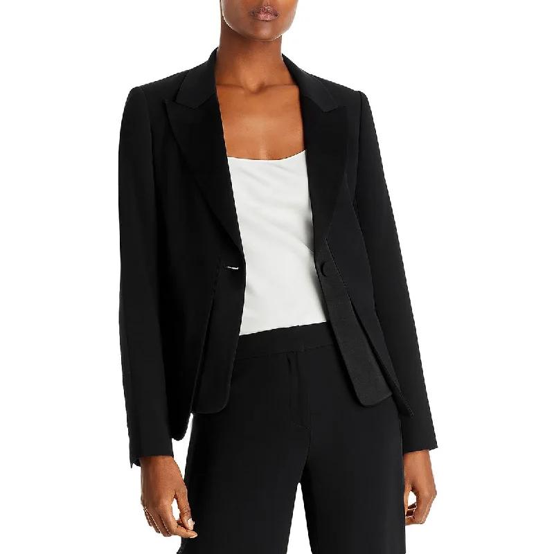 Mac Womens Satin Trim Suit Separate One-Button Blazer