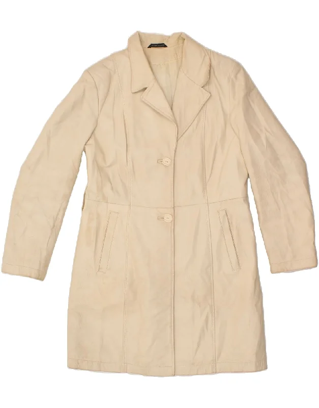 COCONUDA Womens Leather Coat UK 14 Medium Off White Leather