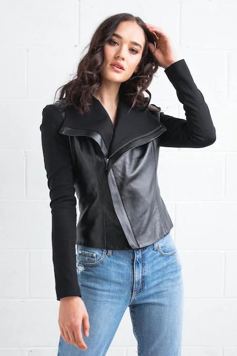 Dea The Label WOMENS GWENYTH LEATHER JACKET - BLACK Collared Jacket Crew Neck Jacket Turtle Neck Jacket Dea The Label WOMENS GWENYTH LEATHER JACKET - BLACK Collared Jacket Crew Neck Jacket Turtle Neck Jacket