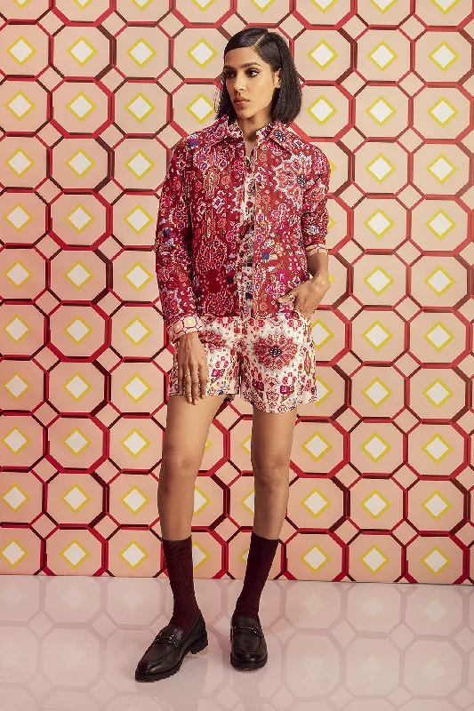 Kashan Red Print Quilted Jacket In Handloom Organic Cotton Silk Mesh Jacket Canvas Jacket Denim Jacket Kashan Red Print Quilted Jacket In Handloom Organic Cotton Silk Mesh Jacket Canvas Jacket Denim Jacket