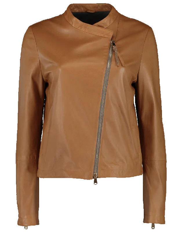 Leather Asymmetrical Zip Jacket Bomber Jacket Anorak Windbreaker