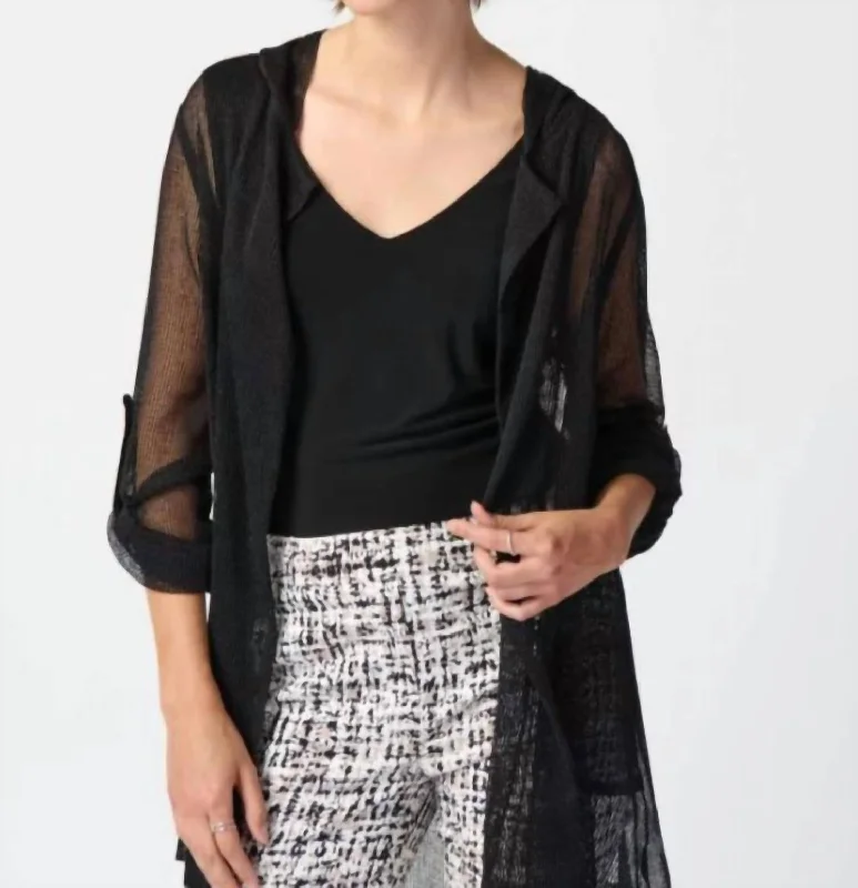 Mesh Knit Hooded Jacket In Black Belted Jacket Elasticated Jacket Padded Jacket