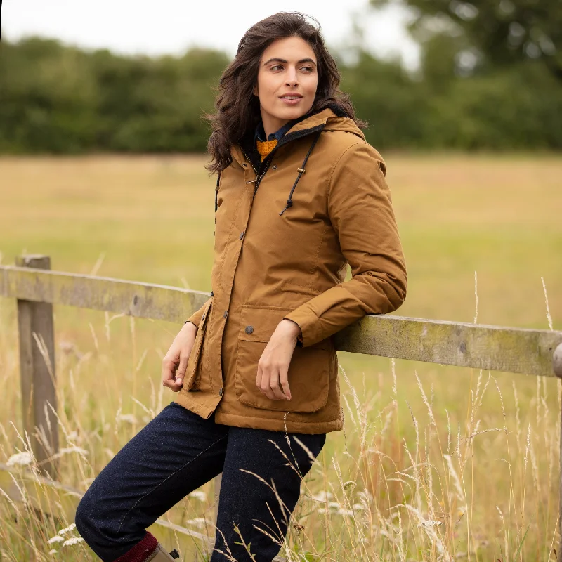 Newmarket Hooded Wax Jacket - Burnt Sand Wool Fabric Cashmere Fabric Tweed Fabric