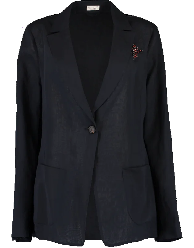 One Button Crystal And Cotton Jacket Wool Jacket Cashmere Jacket Tweed Jacket